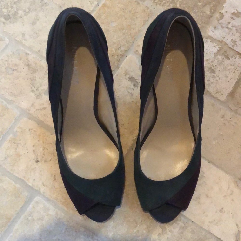 Suede peep toe heels